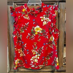 Harlowe & Graham red floral flutter sleeve blouse Size M